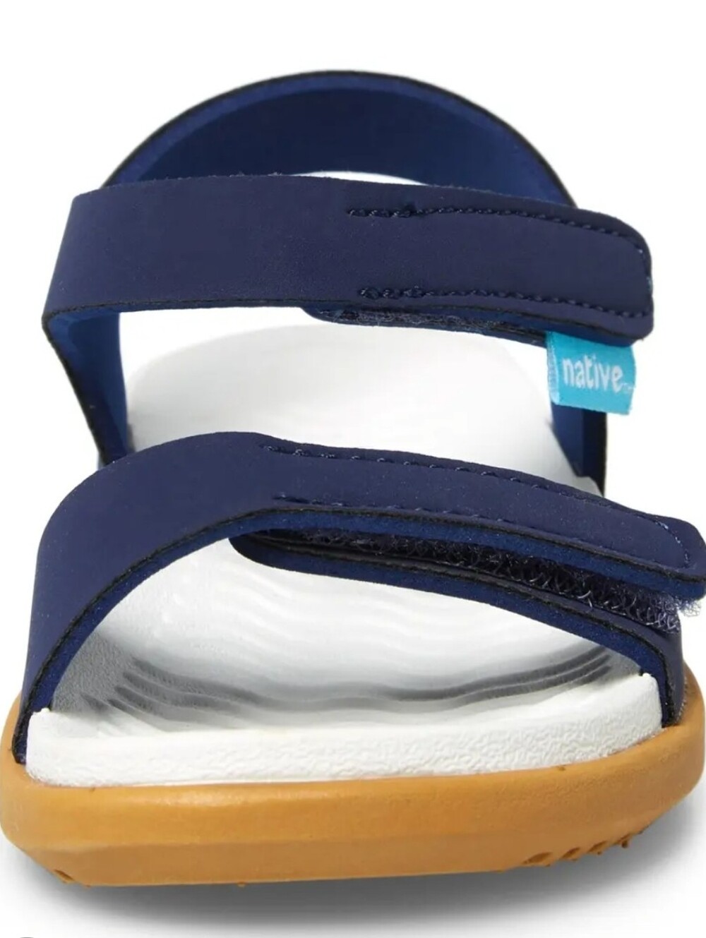 Native Kids Navy and White Hook-and-Loop Sandals with Tan Outsole